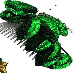 Green Sequin Hair Comb Pin 4in wide